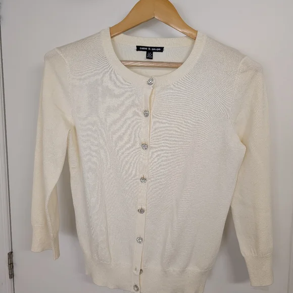 CABLE AND GAUGE IVORY CARDIGAN SIZE SMALL - Picture 2 of 5